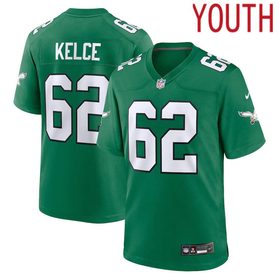Youth Philadelphia Eagles #62 Jason Kelce Nike Kelly Green Alternate Player Game NFL Jersey